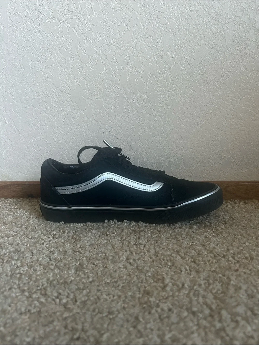 Vans Old Skool Black Silver Canvas Suede Skate Shoes Mens Size 8 Low Top Used